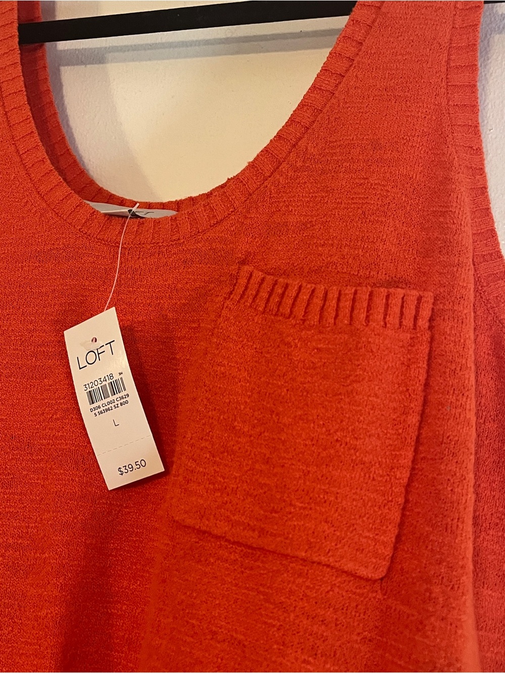 Brand New LOFT Orange Scoop Neck Knit Tank with Chest Pocket size L